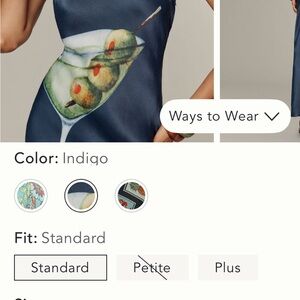 Anthropologie Indigo Dress with Olive Martini Design